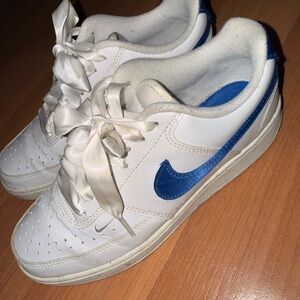 Nike Kids White Sneakers with Blue Swoosh